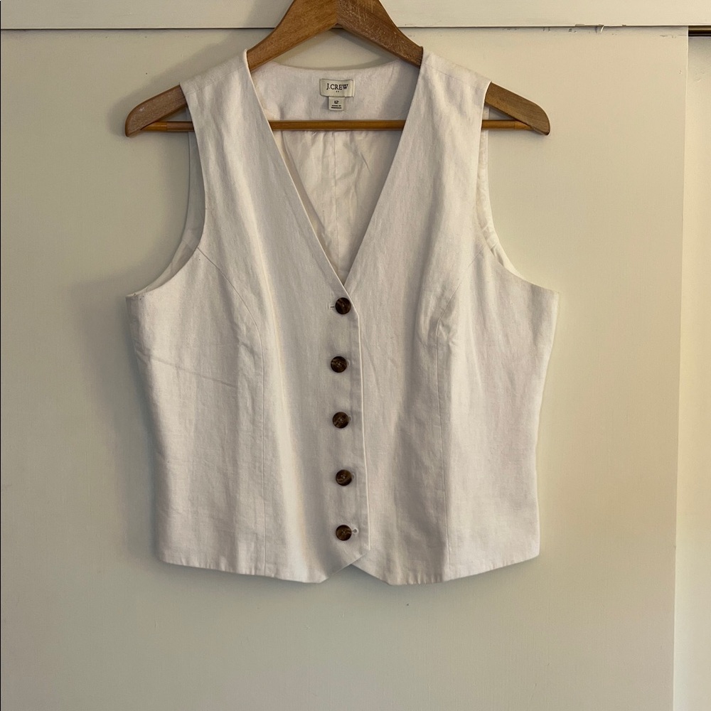 J. Crew Factory White Linen Blend Vest